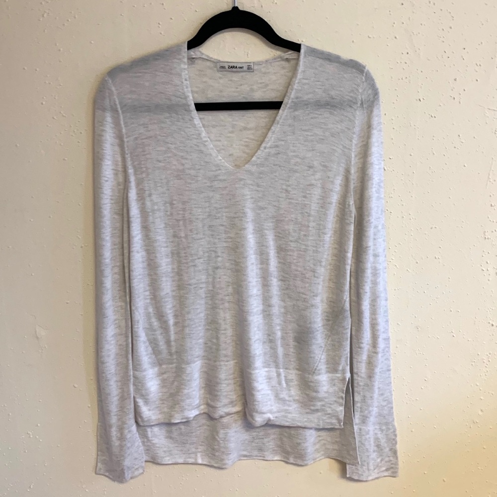 Zara Knit V-Neck Lightweight High-Lo Sweater